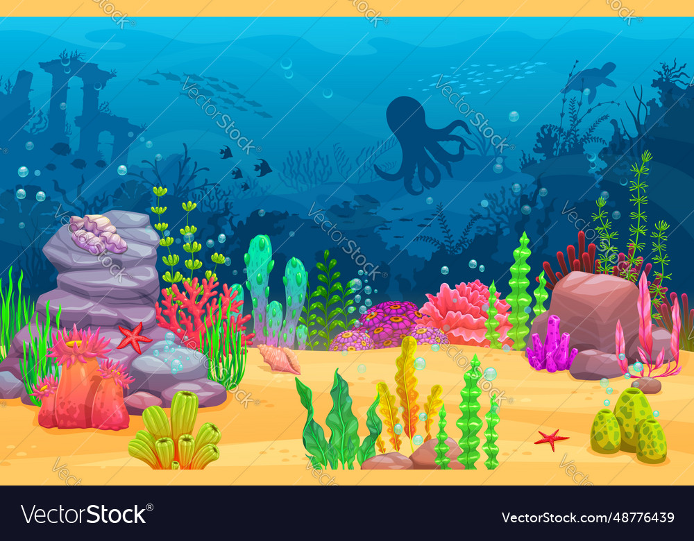 Cartoon underwater landscape sea water animals Vector Image