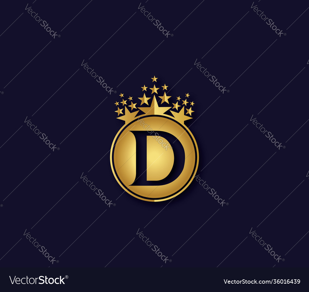 D letter crown golden colors logo design concept