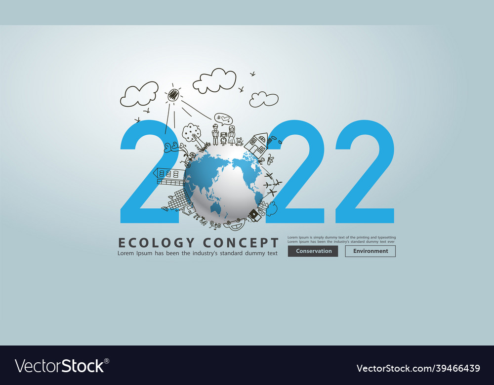 Earth globe happy new year 2022 creative drawing vector image Earth globe happy new year 2022 creative drawing