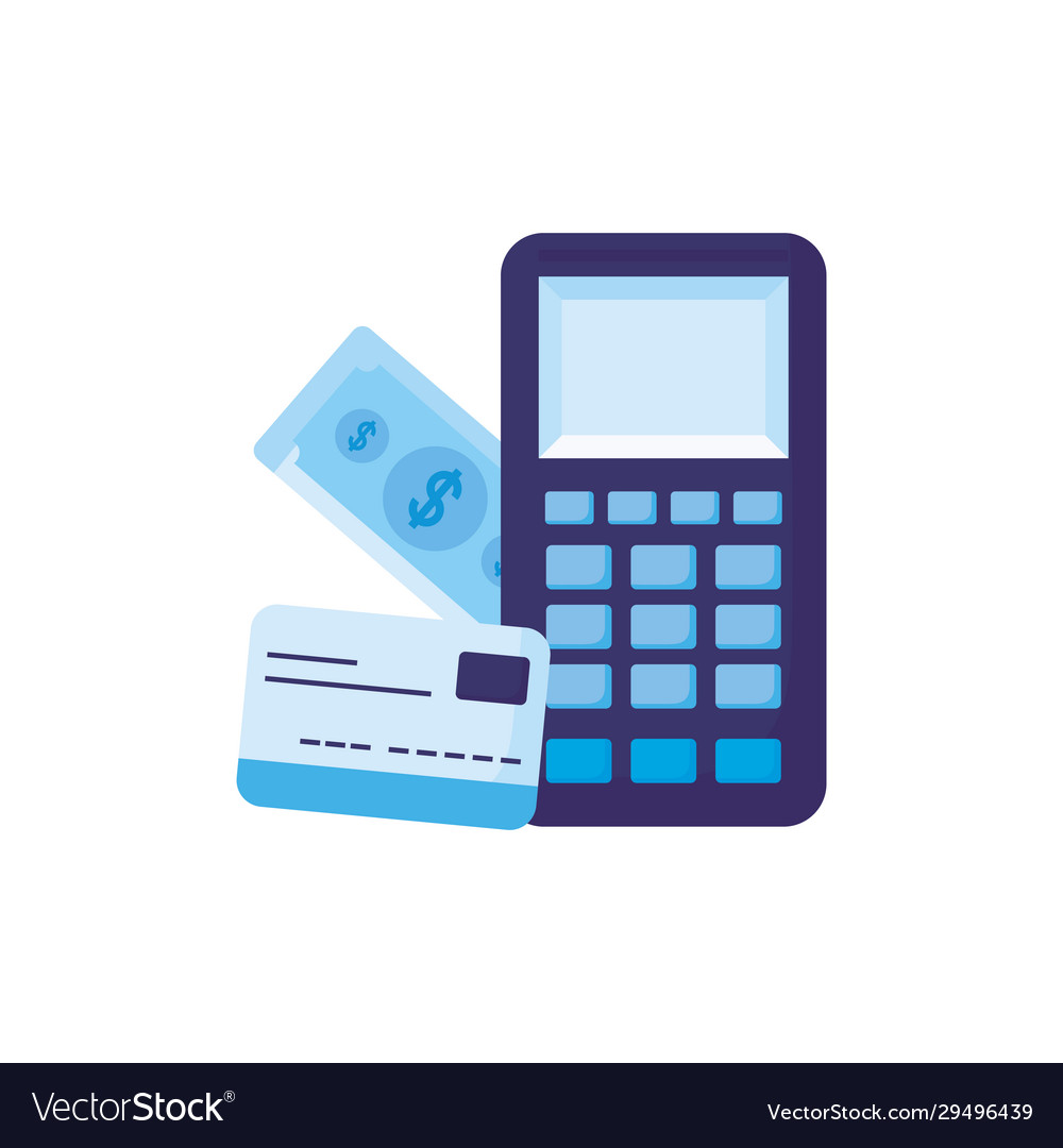 Isolated money dataphone bill and credit card Vector Image