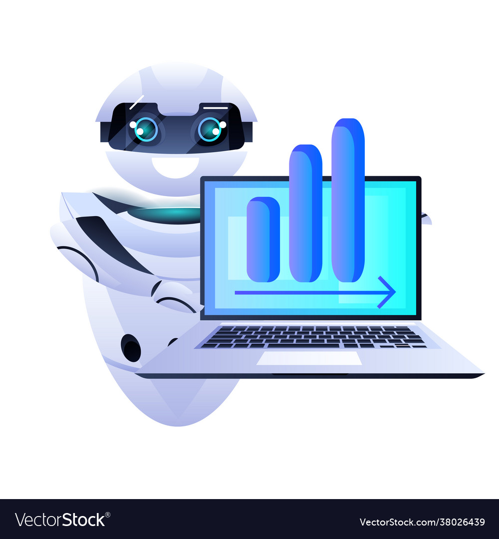 Robot chatbot assistant analyzing financial vector image Robot chatbot assistant analyzing financial