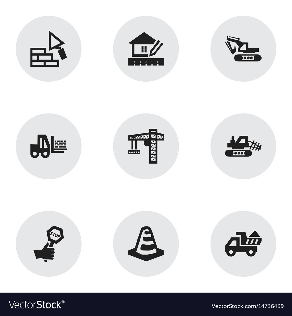 Set of 9 editable building icons includes symbols