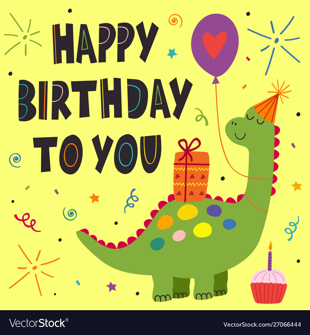 Birthday card with cute dinosaur Royalty Free Vector Image