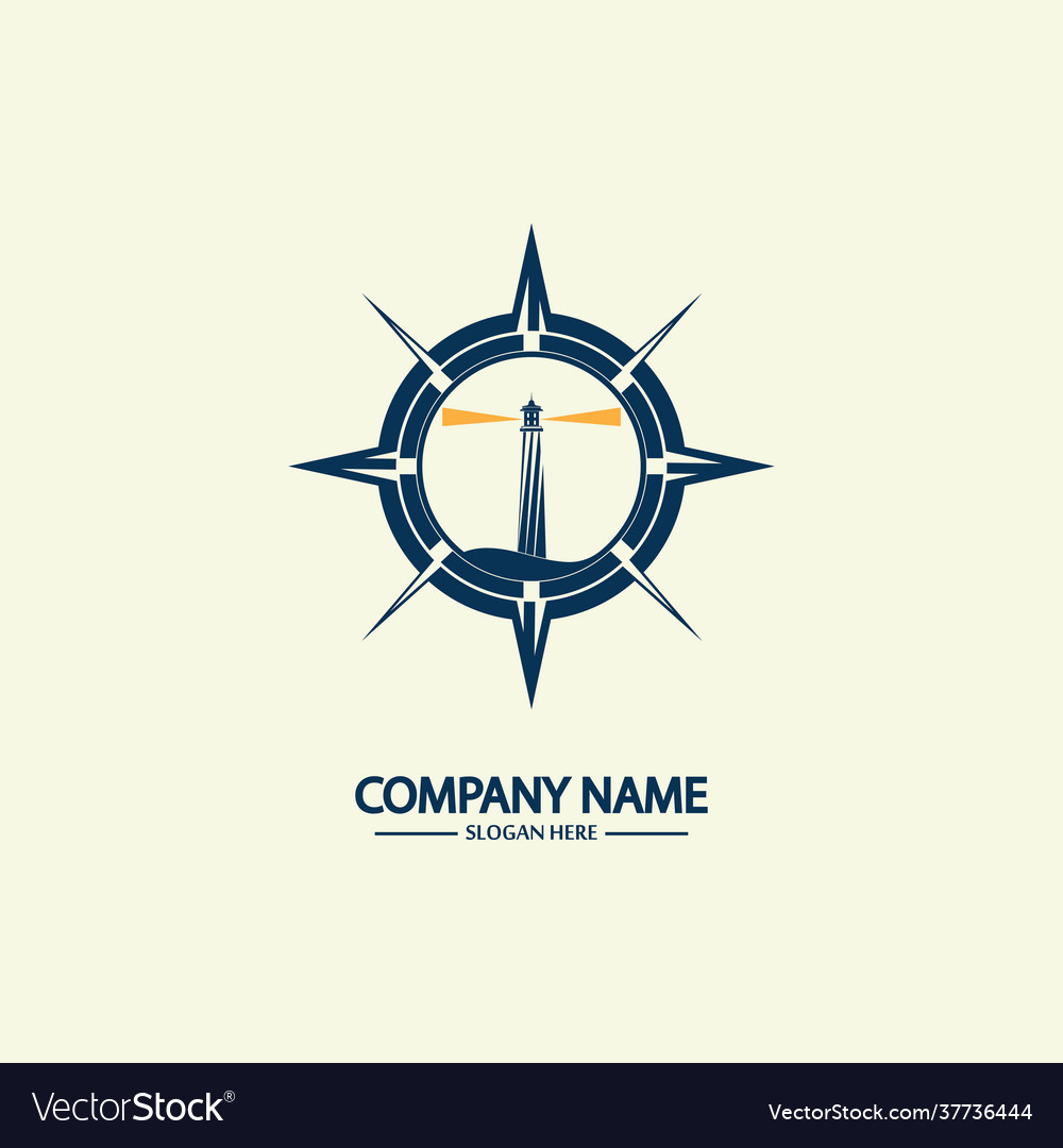 Compass and lighthouse logo design template