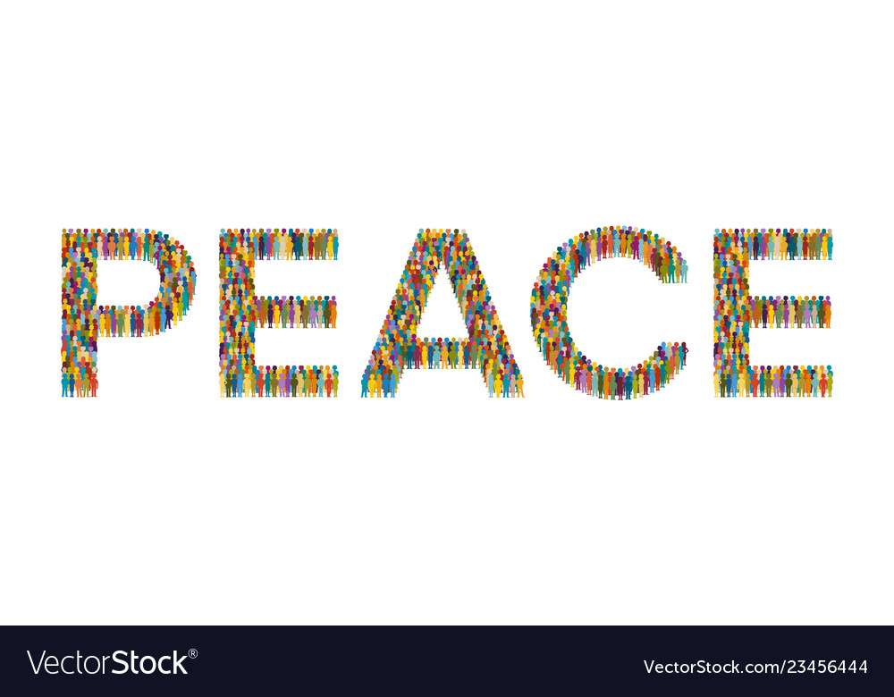 Crowd of people in form peace text flat style Vector Image