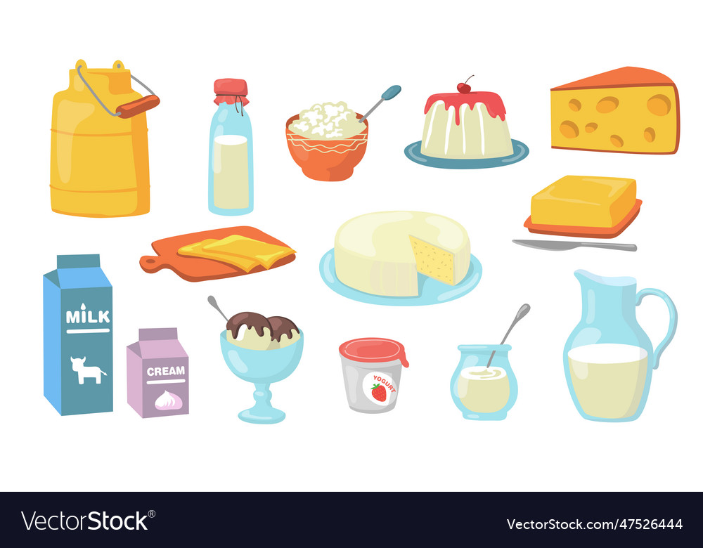 Dairy products flat icon set