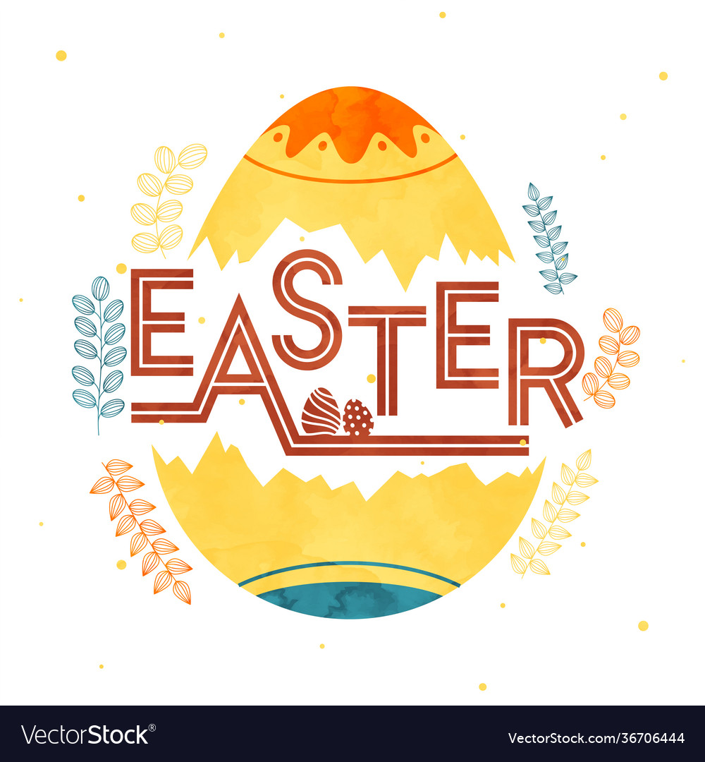 Easter font with watercolor effect egg and leaf