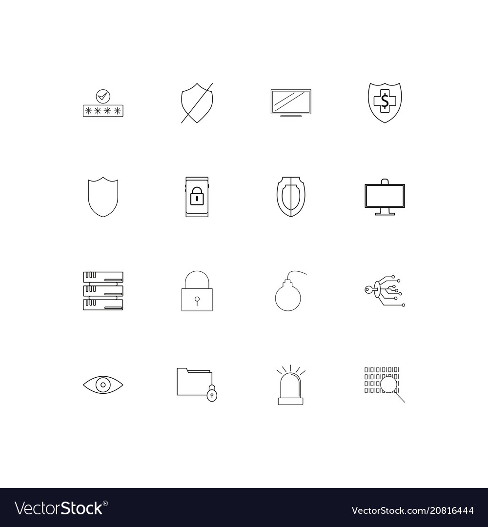 Internet security linear thin icons set outlined