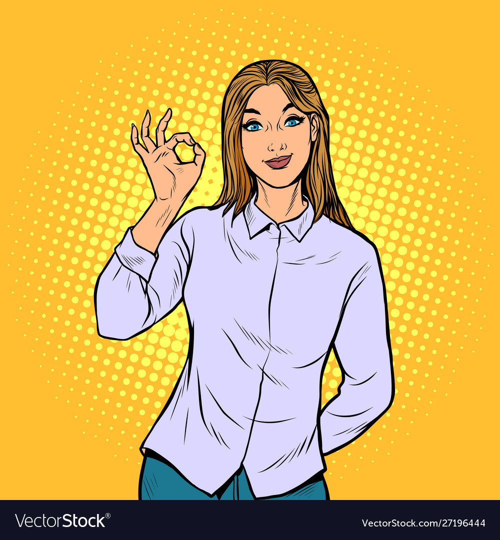 Ok Gesture Young Woman Royalty Free Vector Image