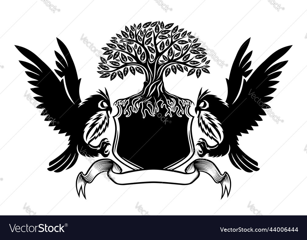 Owls And Shield With Tree Royalty Free Vector Image 7153