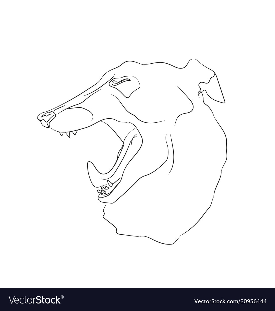 Portrait of a dog that yawns lines Royalty Free Vector Image