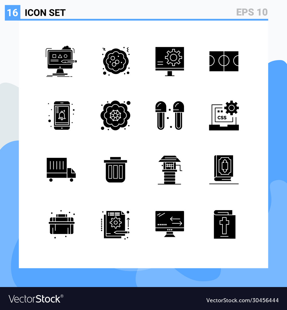 Set 16 solid glyphs on grid for mobile field