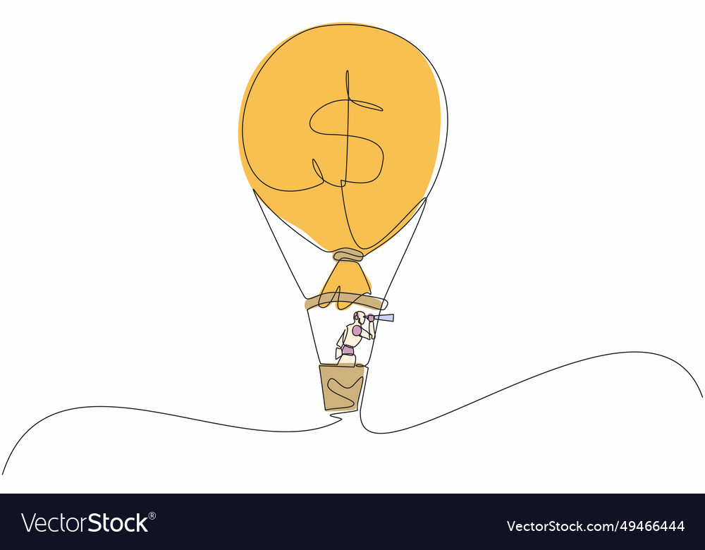 Single continuous line drawing robots in hot air vector image Single continuous line drawing robots in hot air
