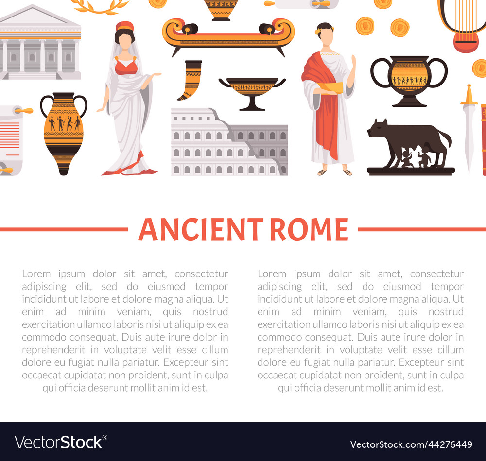 Ancient rome poster design with man and woman vector image Ancient rome poster design with man and woman