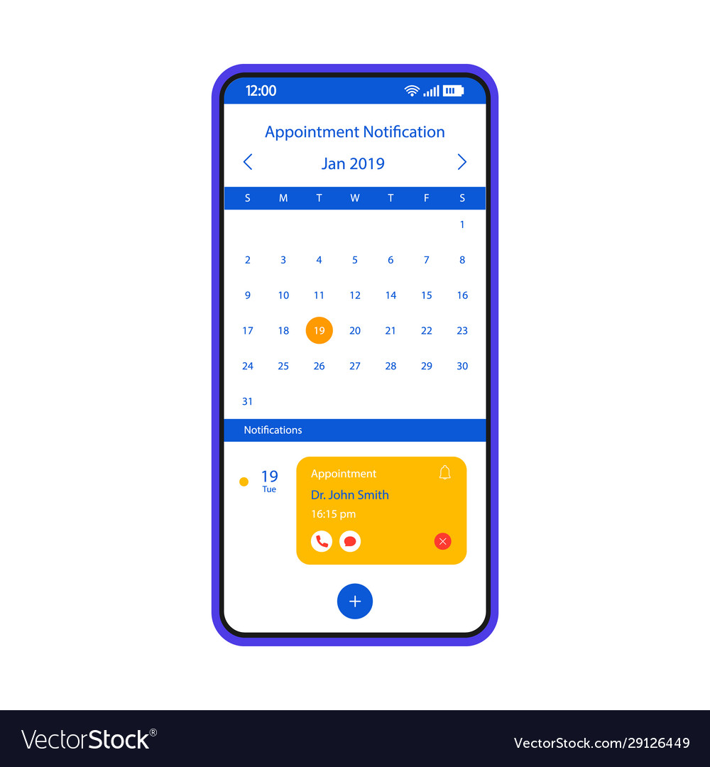 Appointment notification smartphone interface vector image Appointment notification smartphone interface