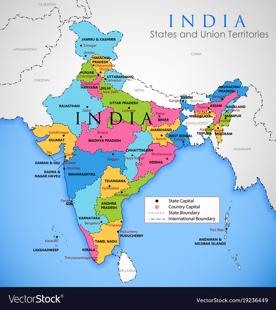 Detailed Map Of India Asia With All States Vector Image 5458