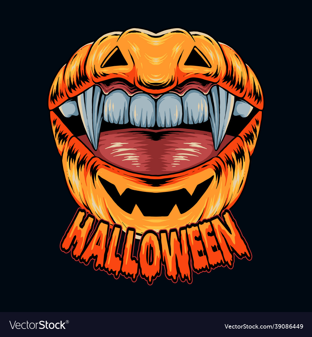 Lip shaped halloween pumpkin with pretty vampire Vector Image