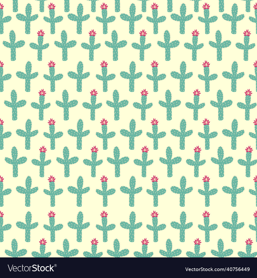 Seamless pattern with different cactus bright vector image Seamless pattern with different cactus bright
