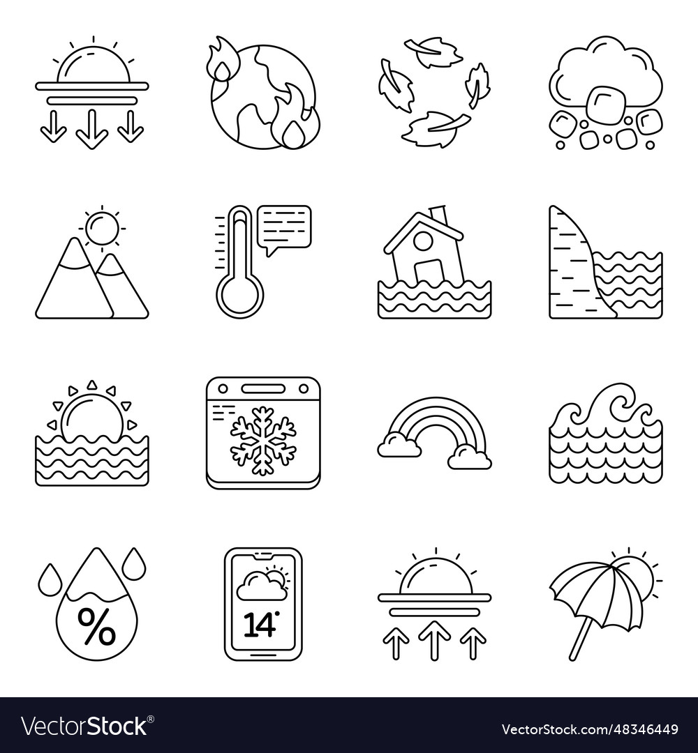 Set of weather overcast linear icons