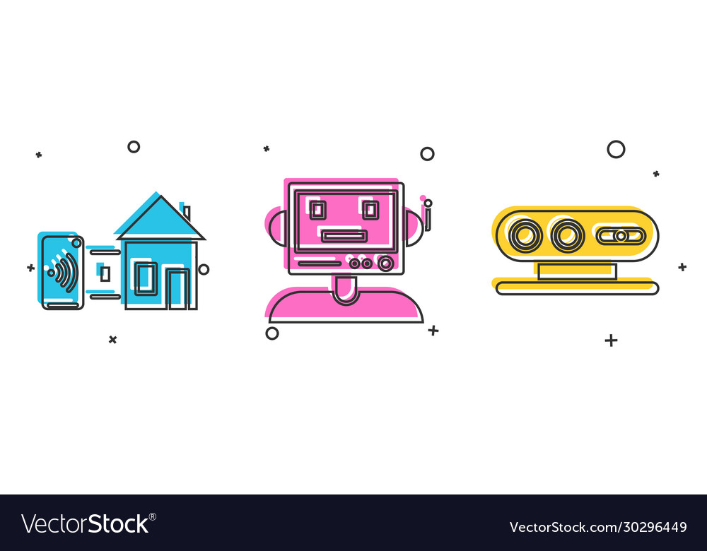 Set smart home robot and 3d scanning system icon vector image Set smart home robot and 3d scanning system icon