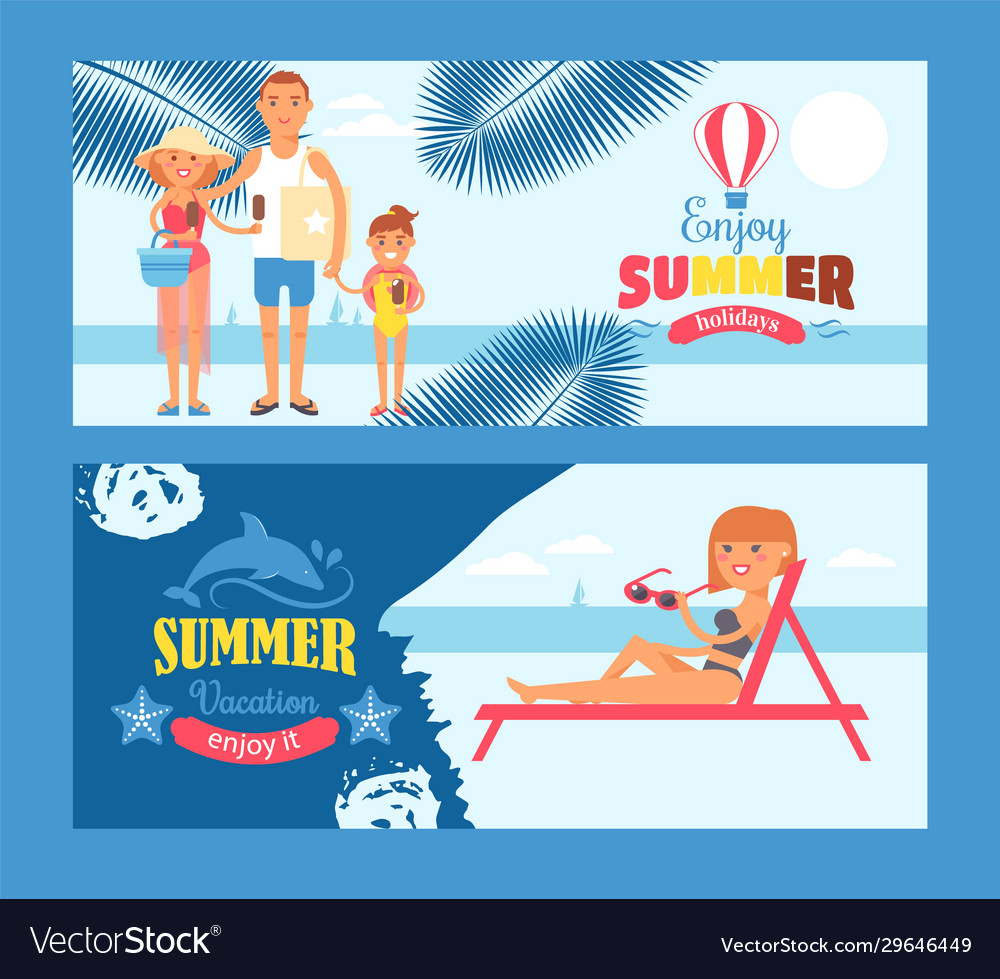 Summer vacation banner travel to seaside resort Vector Image Summer vacation banner travel to seaside resort