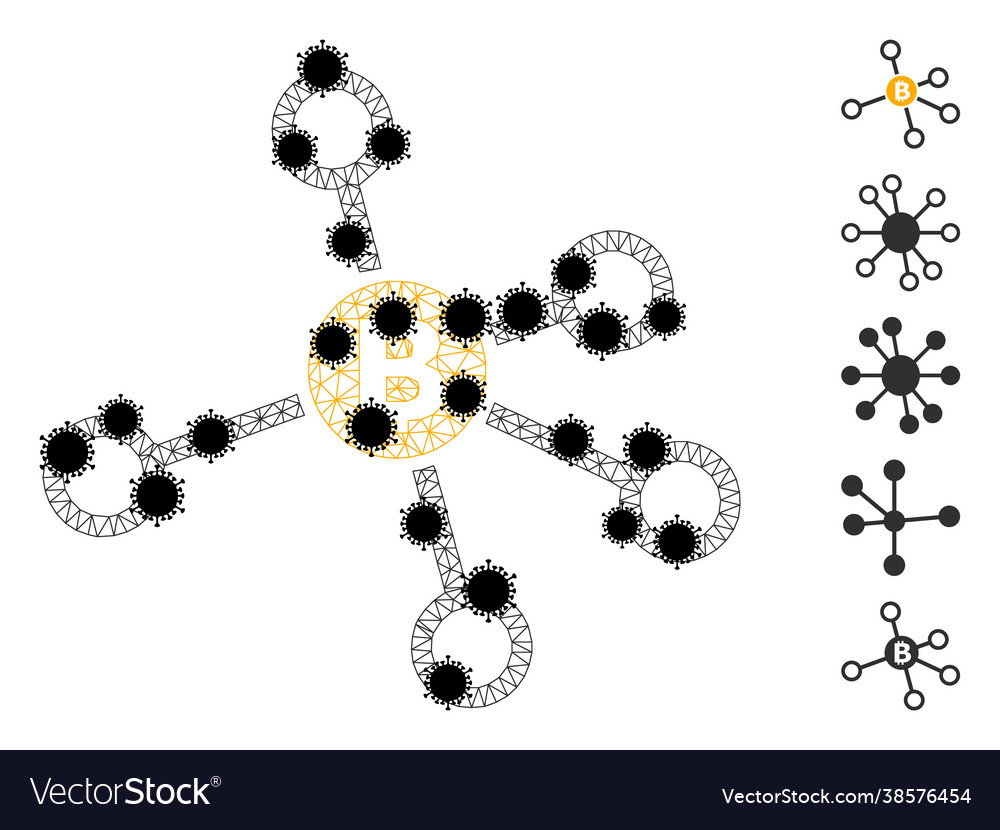 Bitcoin node links wire frame mesh icon vector image Bitcoin node links wire frame mesh icon