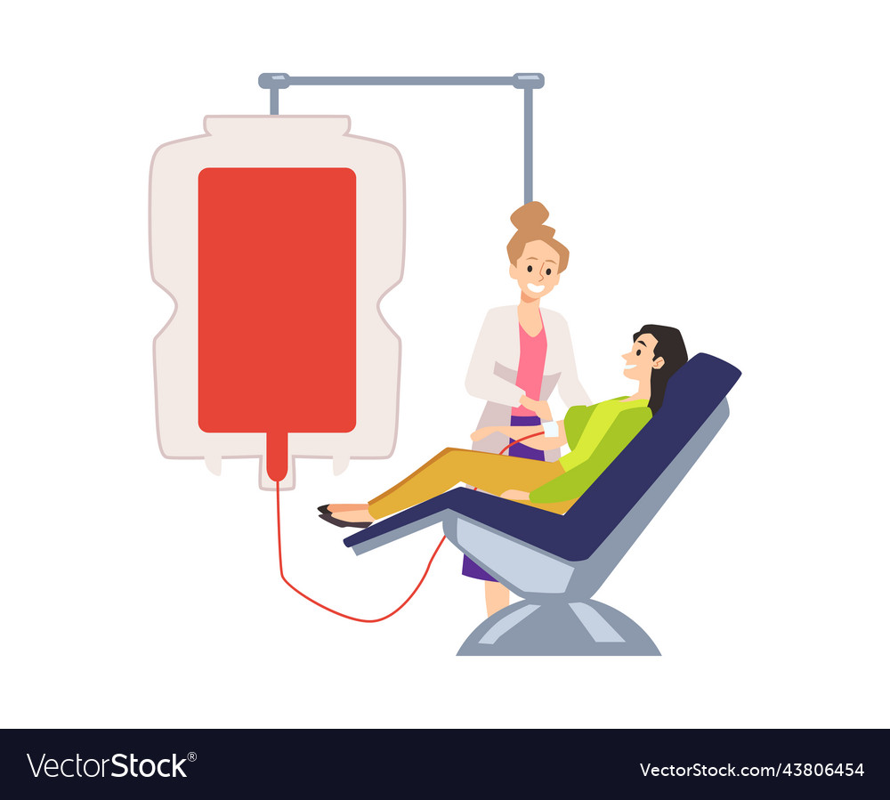 Blood donation concept woman sitting in chair Vector Image