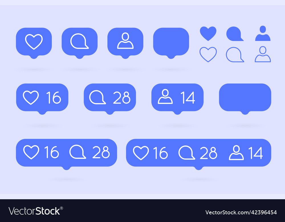 Like follower comment icon set trendy style Vector Image