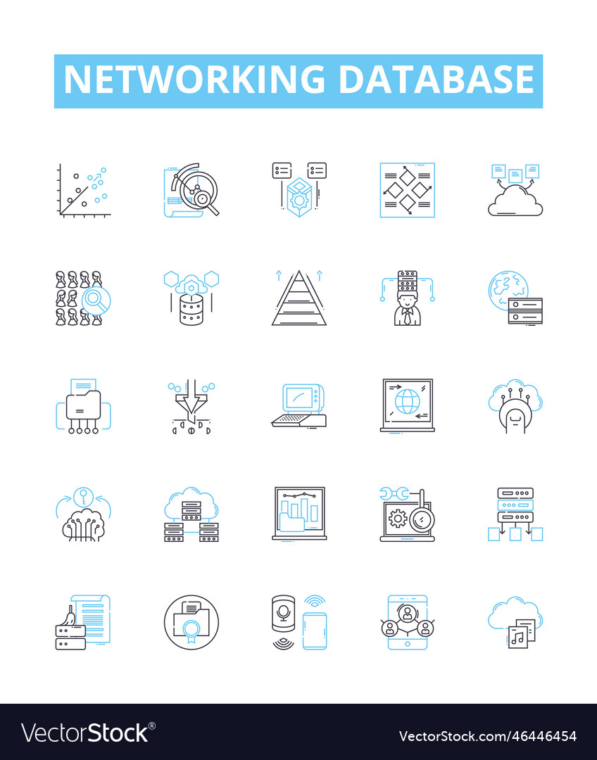 Networking database line icons set network vector image Networking database line icons set network