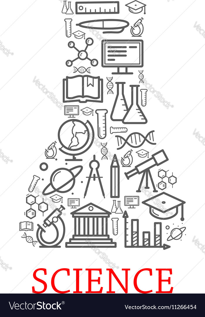 Outline science elements icons Royalty Free Vector Image
