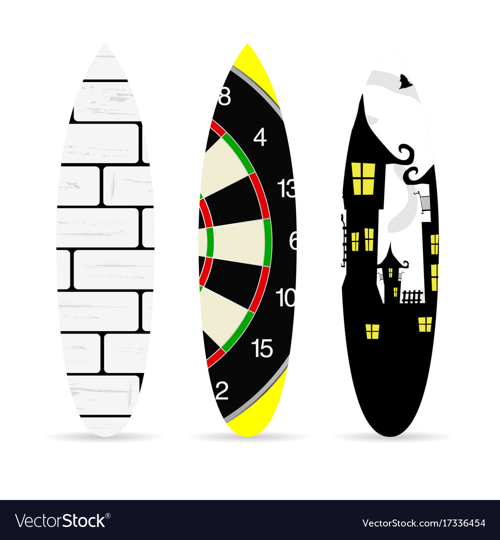 Surfboard with various element on it set