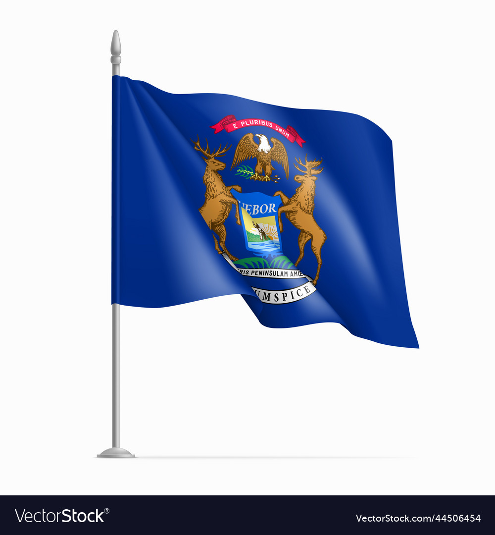 Waving flag of michigan on flagpole usa federal Vector Image