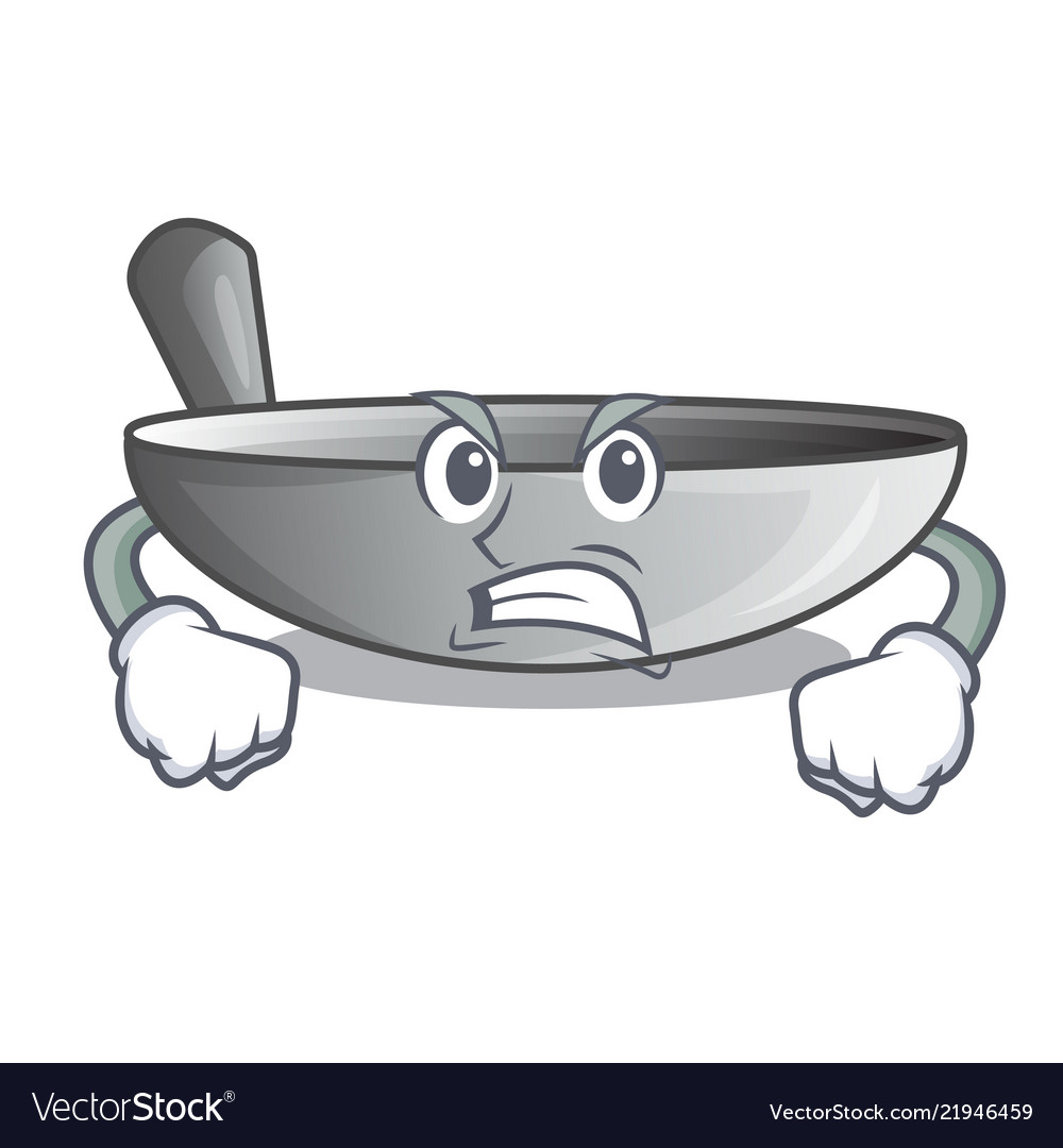 Angry cartoon wok on the kitchen utensil