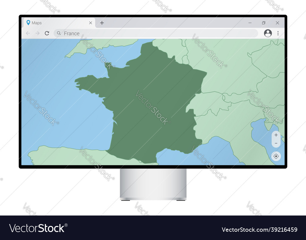 Computer monitor with map of france in browser