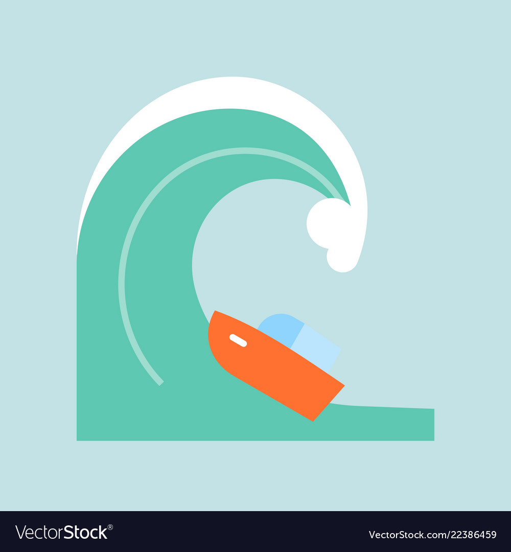 Disaster from tsunami or big wave icon flat design