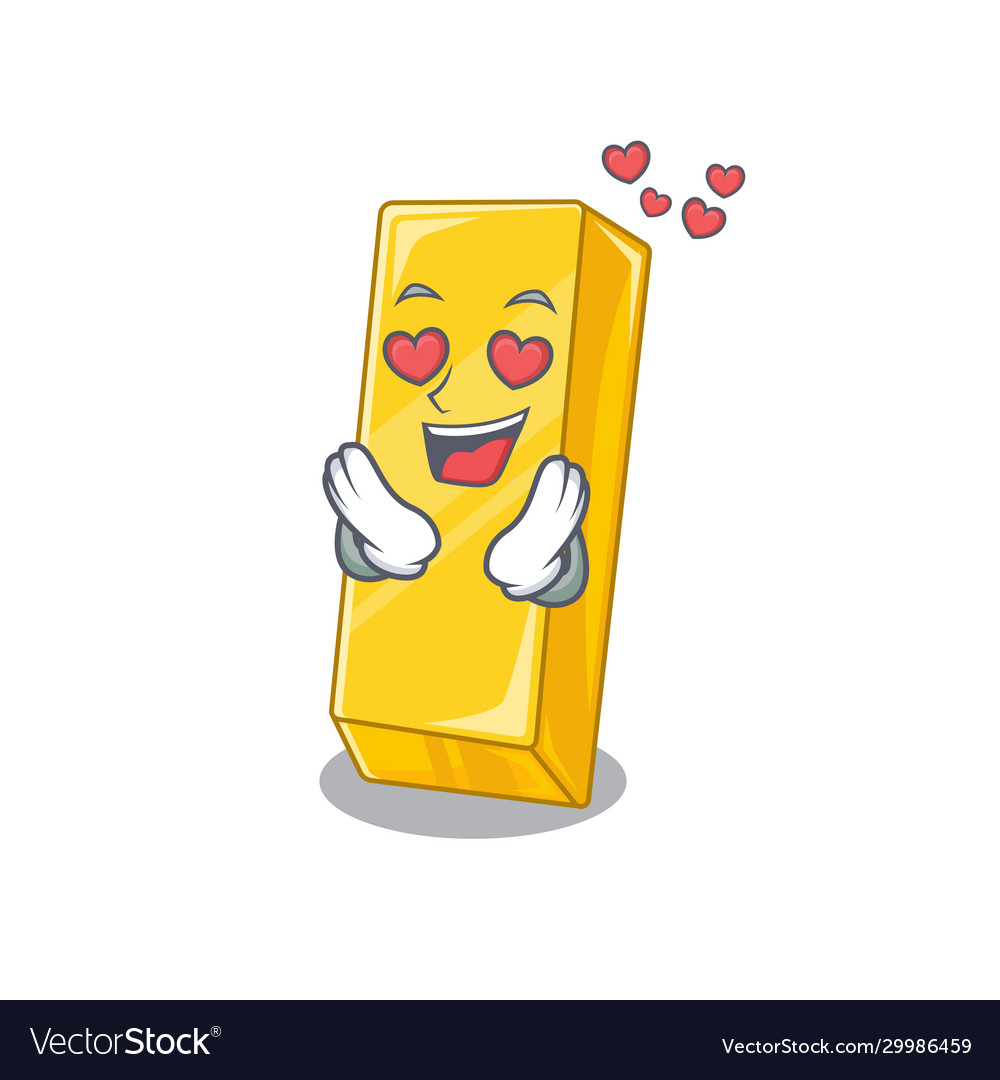 Falling in love cute gold bar cartoon character Vector Image