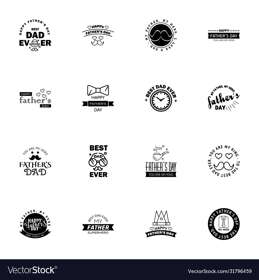 Happy fathers day 16 black typography vector image Happy fathers day 16 black typography