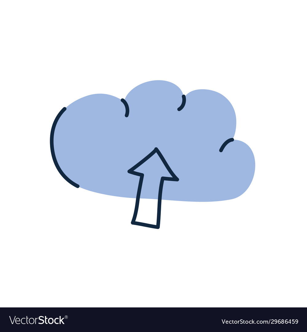 Isolated cloud with upload arrow doodle line fill