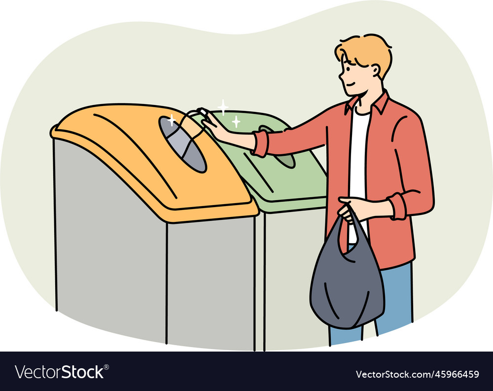 Man Sorting Garbage in Recycling Bins