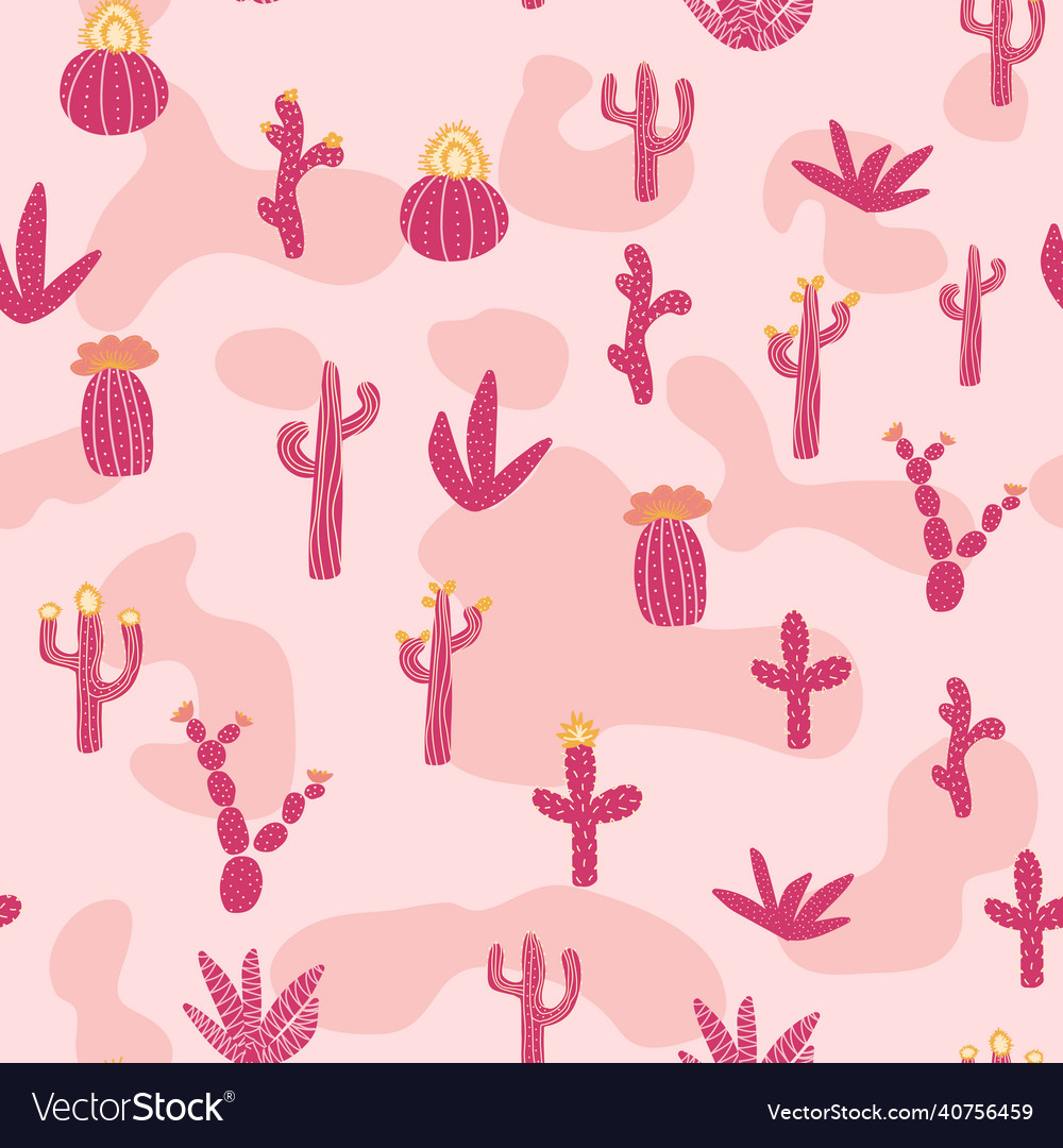 Seamless patterns with different cacti bright
