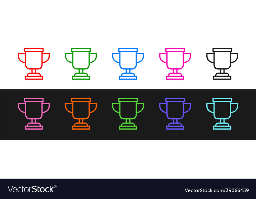 Set line award cup icon isolated on black