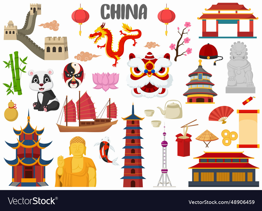 Set of china famous landmarks Royalty Free Vector Image