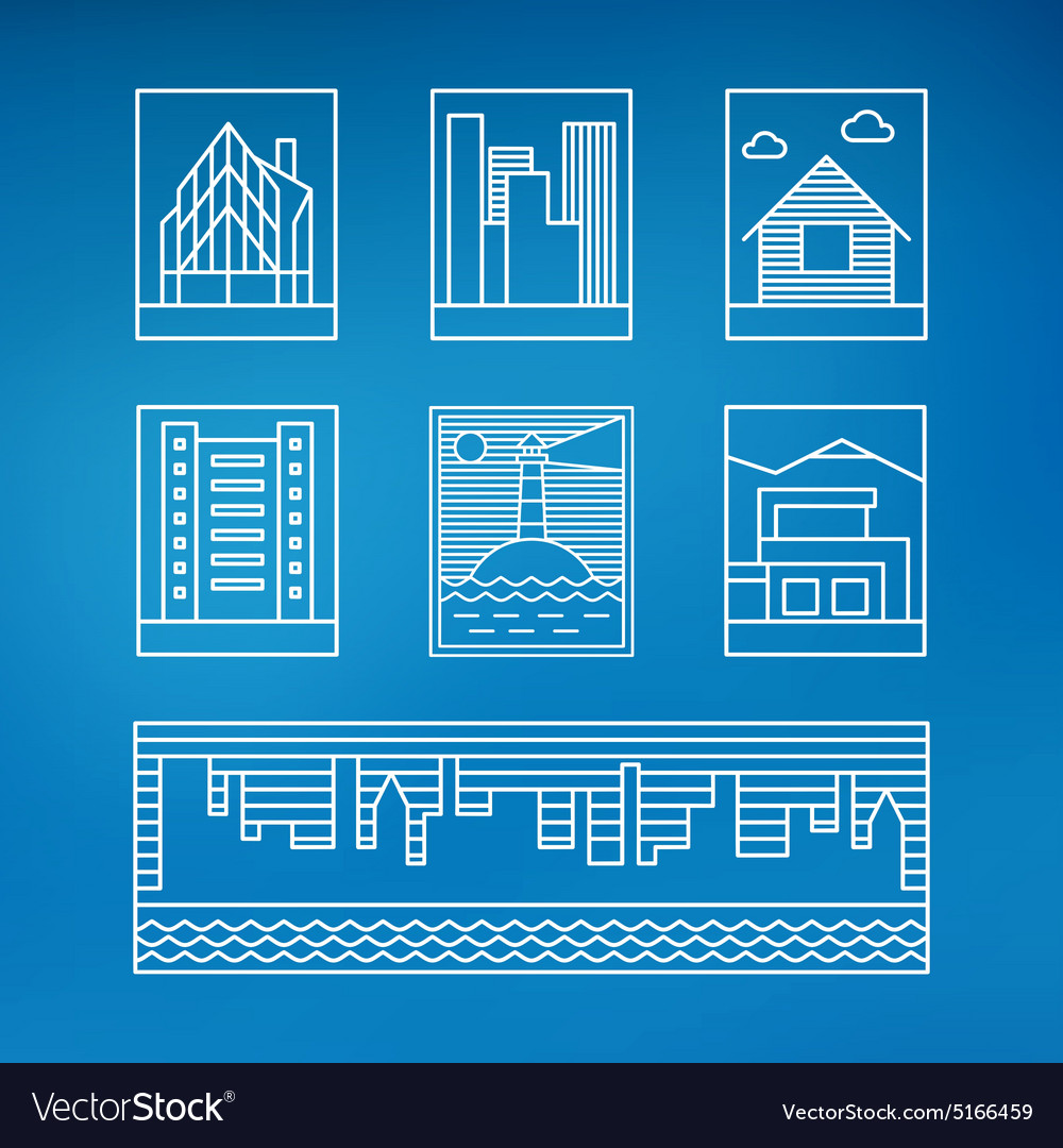 Set of line art buildings thin graphic