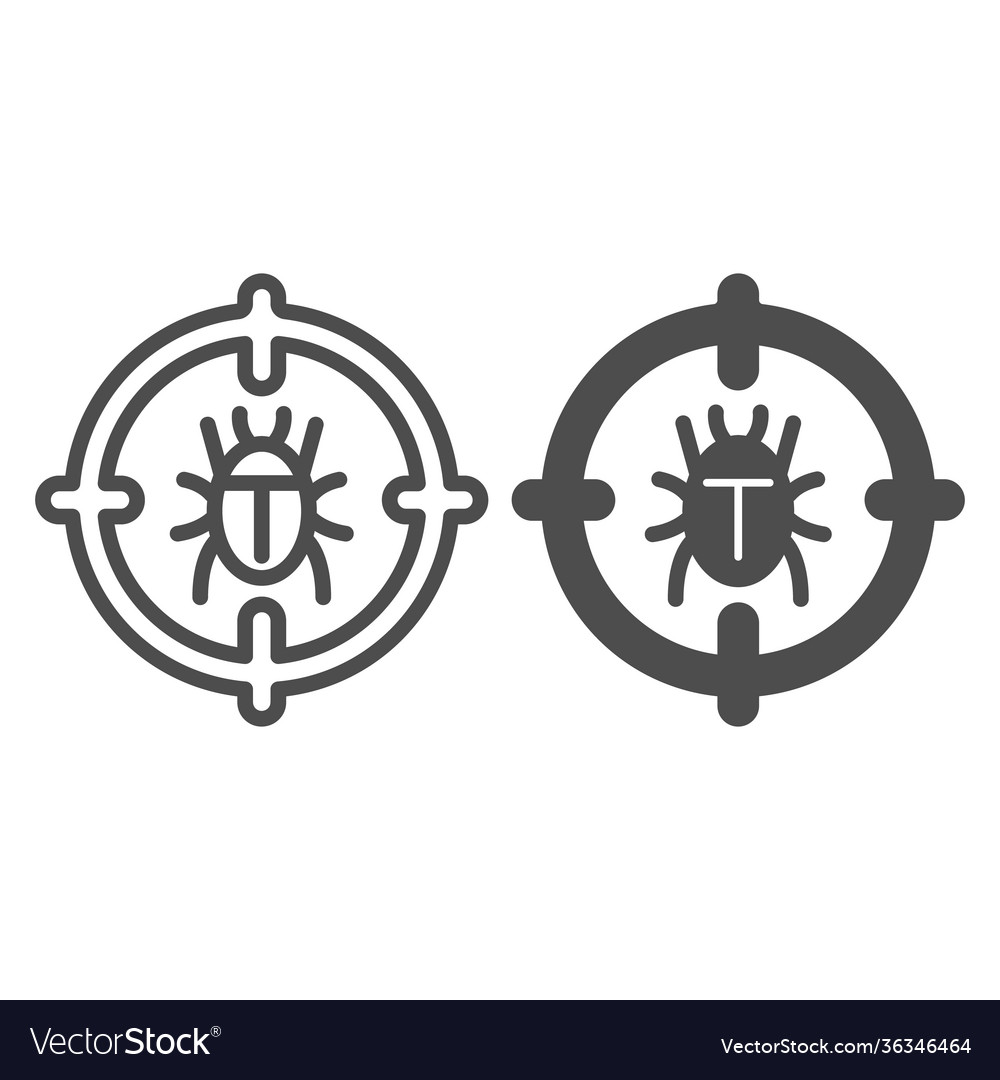 Bug in target line and solid icon web security vector image Bug in target line and solid icon web security