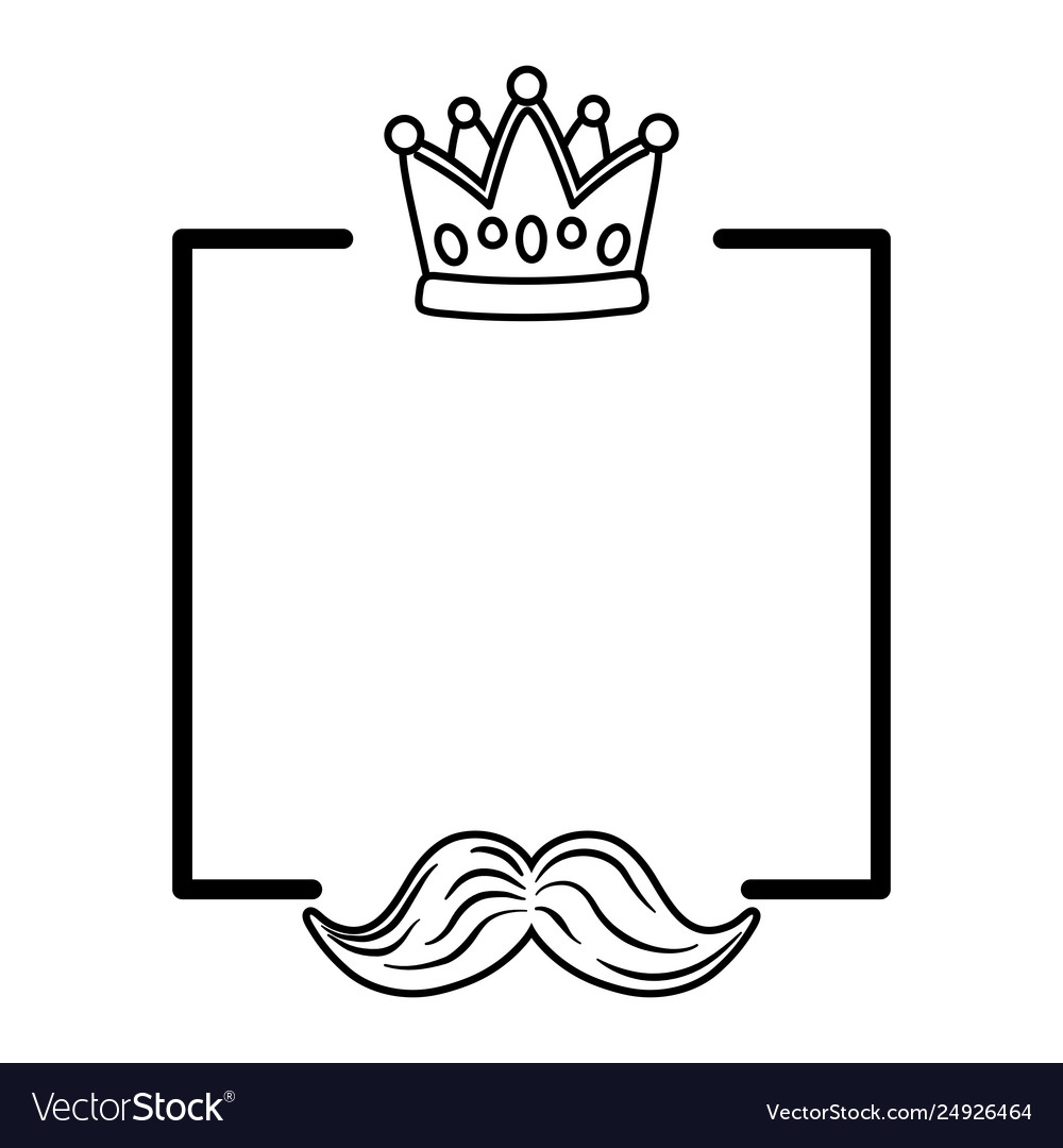 Crown and moustache frame black white Royalty Free Vector
