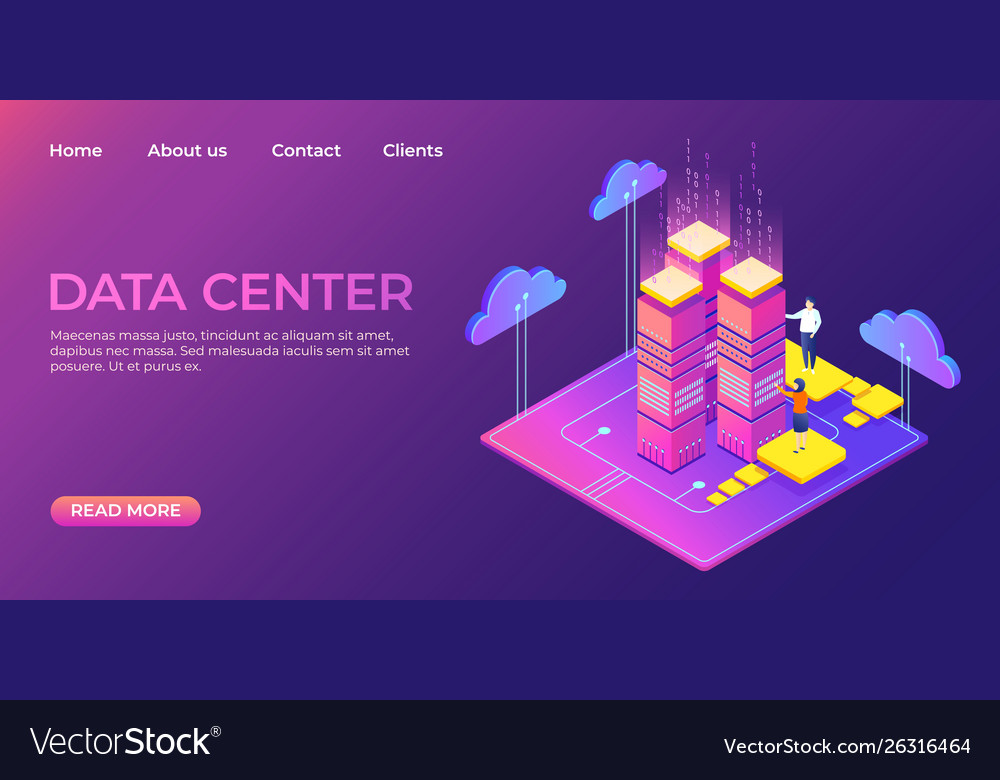 Data center landing page information database vector image Data center landing page information database
