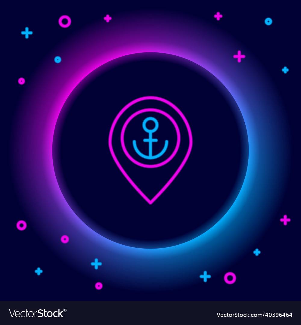 Glowing neon line map pointer with anchor icon vector image Glowing neon line map pointer with anchor icon