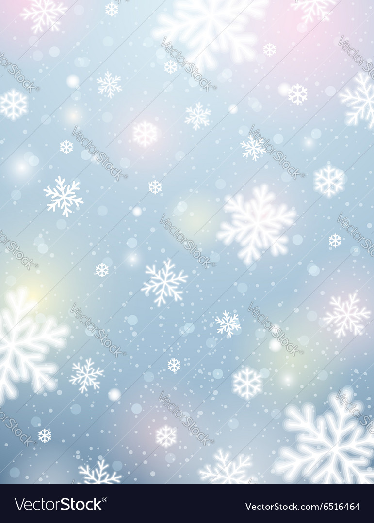 Light background with bokeh and blurred snowflakes