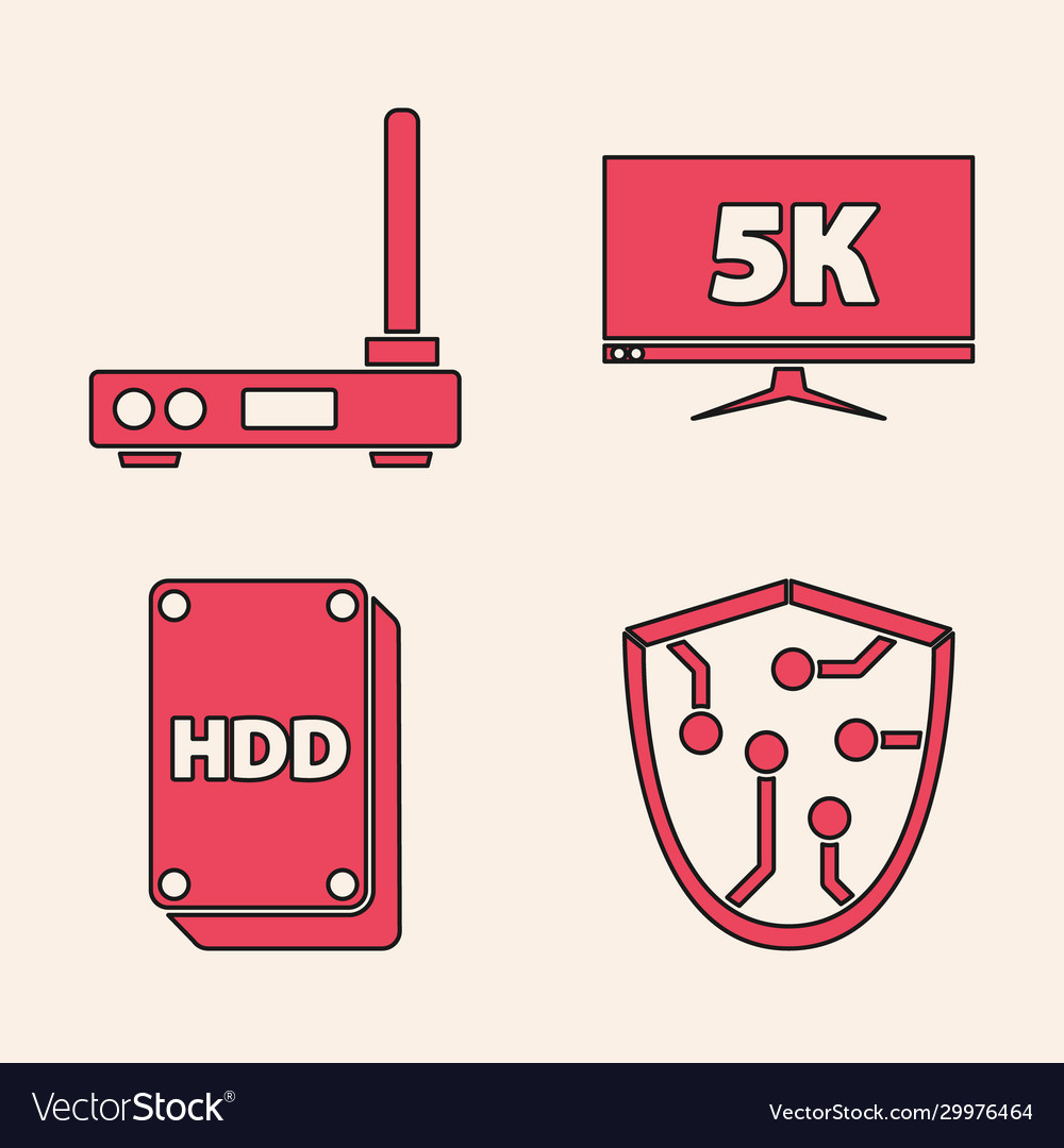 Set cyber security router and wi-fi signal vector image Set cyber security router and wi-fi signal