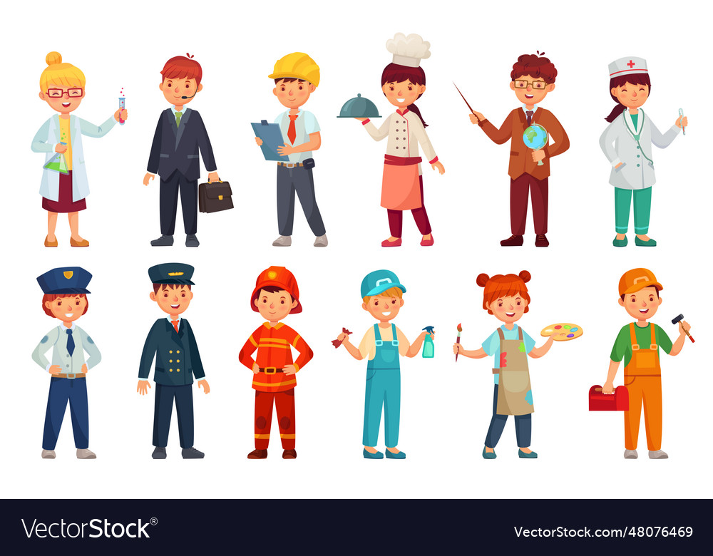 Cartoon kids in professional uniform doctor Vector Image